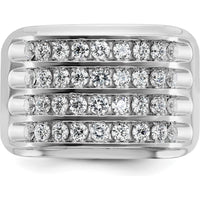 14K White Gold Men's 4-Row Diamond Band Ring with Polished Grooved Design - 1 1/5 Carats Total Diamond Weight by IBGoodman