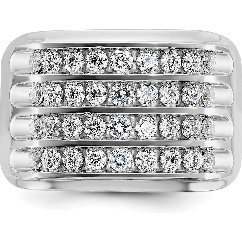 14K White Gold Men's 4-Row Diamond Band Ring with Polished Grooved Design - 1 1/5 Carats Total Diamond Weight by IBGoodman