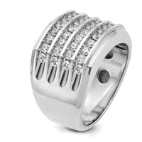 14K White Gold Men's 4-Row Diamond Band Ring with Polished Grooved Design - 1 1/5 Carats Total Diamond Weight by IBGoodman