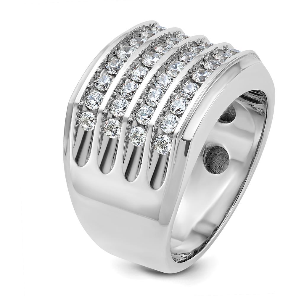 14K White Gold Men's 4-Row Diamond Band Ring with Polished Grooved Design - 1 1/5 Carats Total Diamond Weight by IBGoodman
