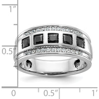 14K White Gold Men's 5-Stone Black and White Diamond Ring with Grooved Band - 1 1/5 Carat Total Diamond Weight by IBGoodman