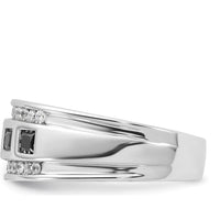 14K White Gold Men's 5-Stone Black and White Diamond Ring with Grooved Band - 1 1/5 Carat Total Diamond Weight by IBGoodman