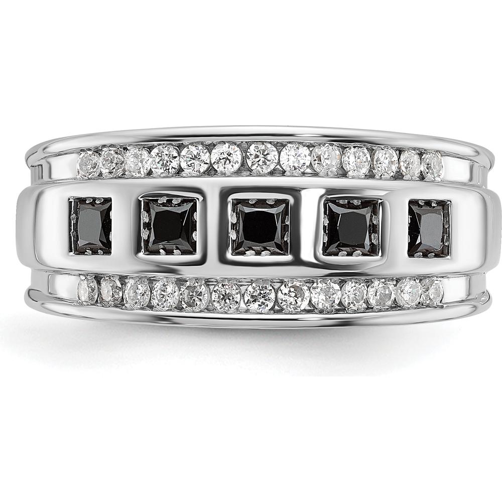14K White Gold Men's 5-Stone Black and White Diamond Ring with Grooved Band - 1 1/5 Carat Total Diamond Weight by IBGoodman