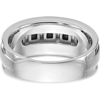 14K White Gold Men's 5-Stone Black and White Diamond Ring with Grooved Band - 1 1/5 Carat Total Diamond Weight by IBGoodman