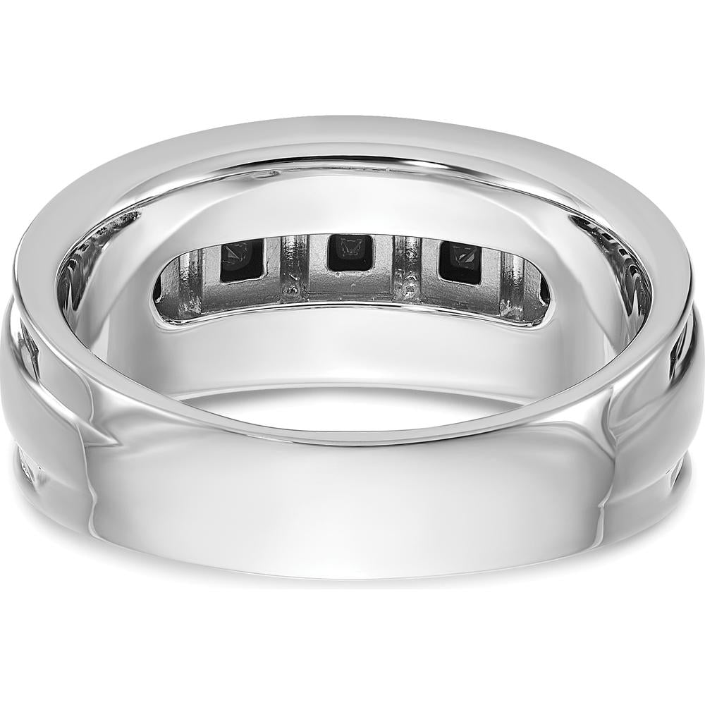 14K White Gold Men's 5-Stone Black and White Diamond Ring with Grooved Band - 1 1/5 Carat Total Diamond Weight by IBGoodman