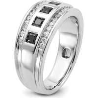 14K White Gold Men's 5-Stone Black and White Diamond Ring with Grooved Band - 1 1/5 Carat Total Diamond Weight by IBGoodman