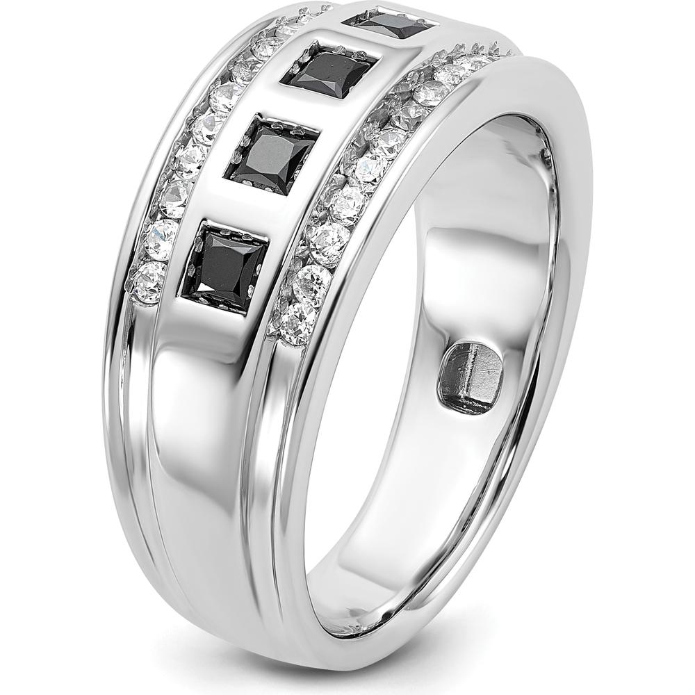 14K White Gold Men's 5-Stone Black and White Diamond Ring with Grooved Band - 1 1/5 Carat Total Diamond Weight by IBGoodman