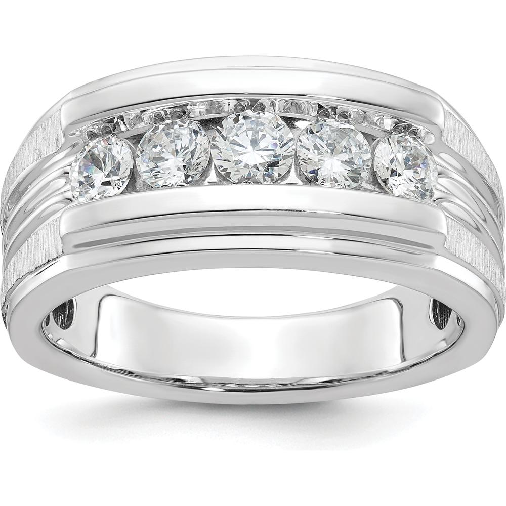 14K White Gold Men's 5-Stone Diamond Band with Polished and Brushed Finish - 0.75 Carats Total Diamond Weight by IBGoodman