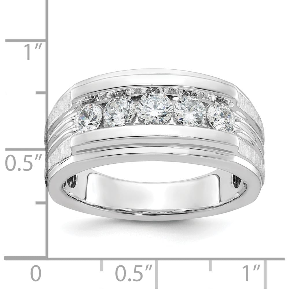 14K White Gold Men's 5-Stone Diamond Band with Polished and Brushed Finish - 0.75 Carats Total Diamond Weight by IBGoodman