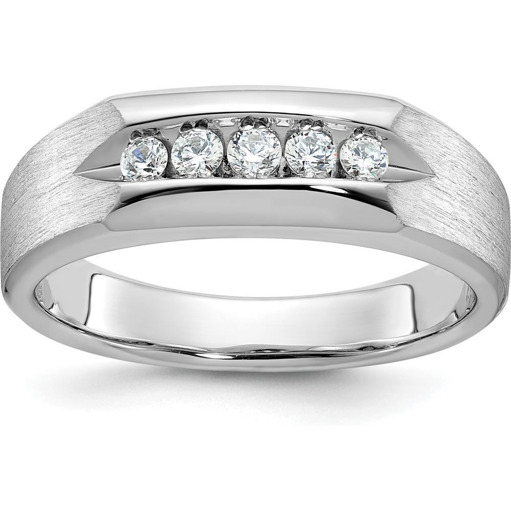 14K White Gold Men's 5-Stone Diamond Ring with Polished and Satin Finish - 1/4 Carats Total Diamond Weight by IBGoodman
