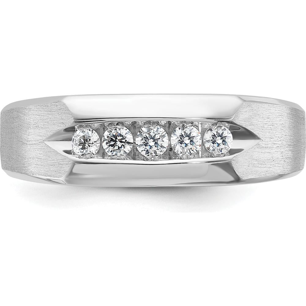 14K White Gold Men's 5-Stone Diamond Ring with Polished and Satin Finish - 1/4 Carats Total Diamond Weight by IBGoodman
