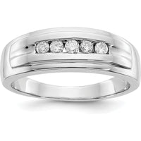14K White Gold Men's 5-Stone Diamond Ring with Rhodium Plating - 0.25 Carat Total Diamond Weight by 0