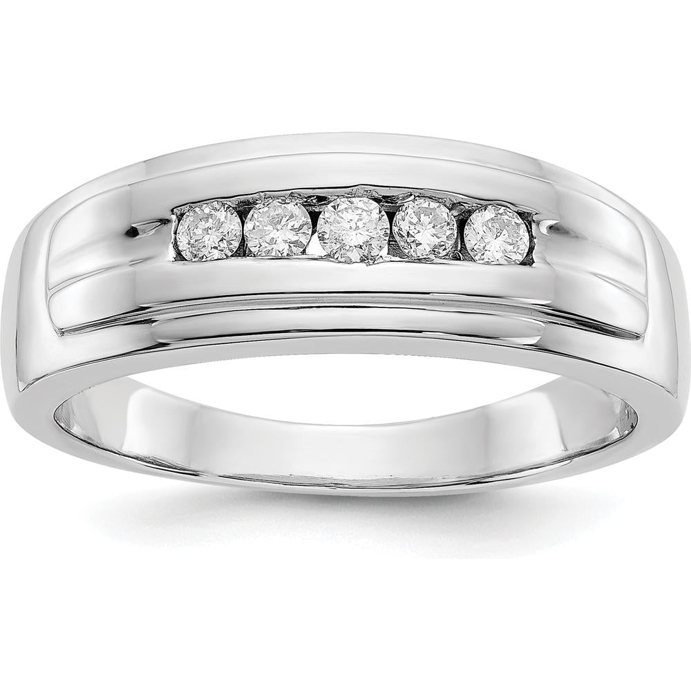 14K White Gold Men's 5-Stone Diamond Ring with Rhodium Plating - 0.25 Carat Total Diamond Weight by 0