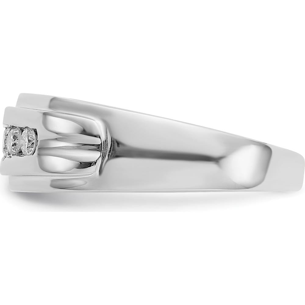 14K White Gold Men's 5-Stone Diamond Ring with Rhodium Plating - 0.25 Carat Total Diamond Weight by 0
