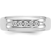 14K White Gold Men's 5-Stone Diamond Ring with Rhodium Plating - 0.25 Carat Total Diamond Weight by 0