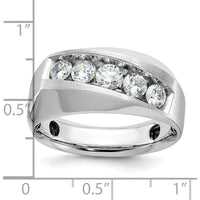14K White Gold Men's 5-Stone Polished & Satin Ring with Round Brilliant Diamonds - 1.00 Carats Total Diamond Weight by IBGoodman