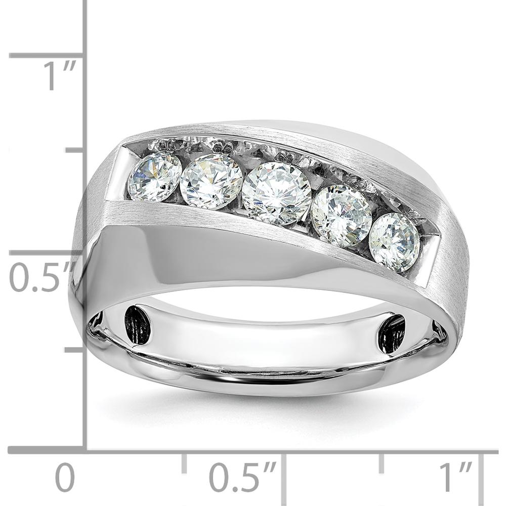 14K White Gold Men's 5-Stone Polished & Satin Ring with Round Brilliant Diamonds - 1.00 Carats Total Diamond Weight by IBGoodman
