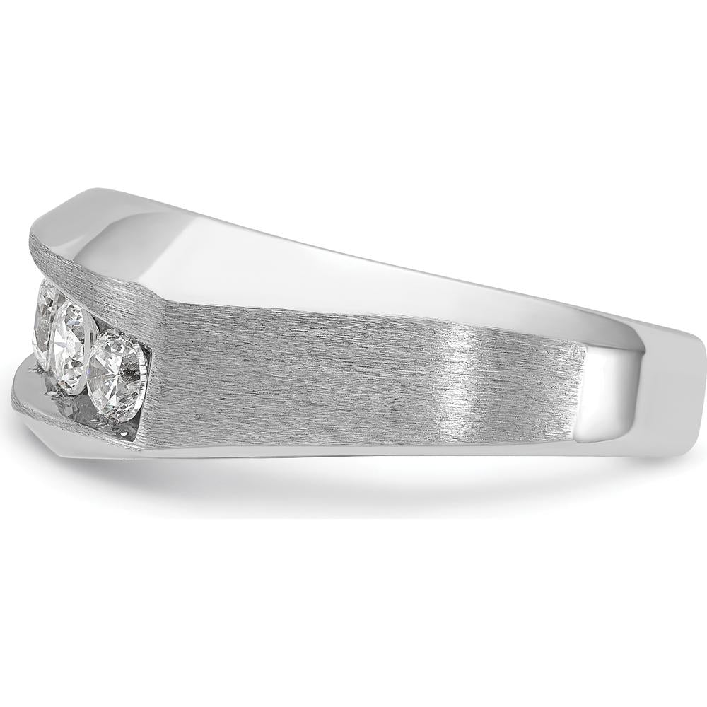 14K White Gold Men's 5-Stone Polished & Satin Ring with Round Brilliant Diamonds - 1.00 Carats Total Diamond Weight by IBGoodman