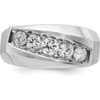 14K White Gold Men's 5-Stone Polished & Satin Ring with Round Brilliant Diamonds - 1.00 Carats Total Diamond Weight by IBGoodman