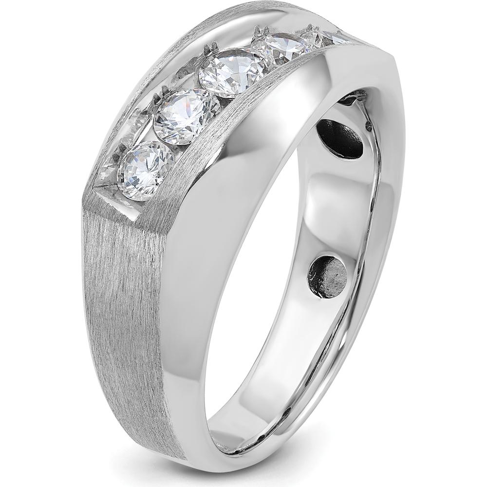 14K White Gold Men's 5-Stone Polished & Satin Ring with Round Brilliant Diamonds - 1.00 Carats Total Diamond Weight by IBGoodman
