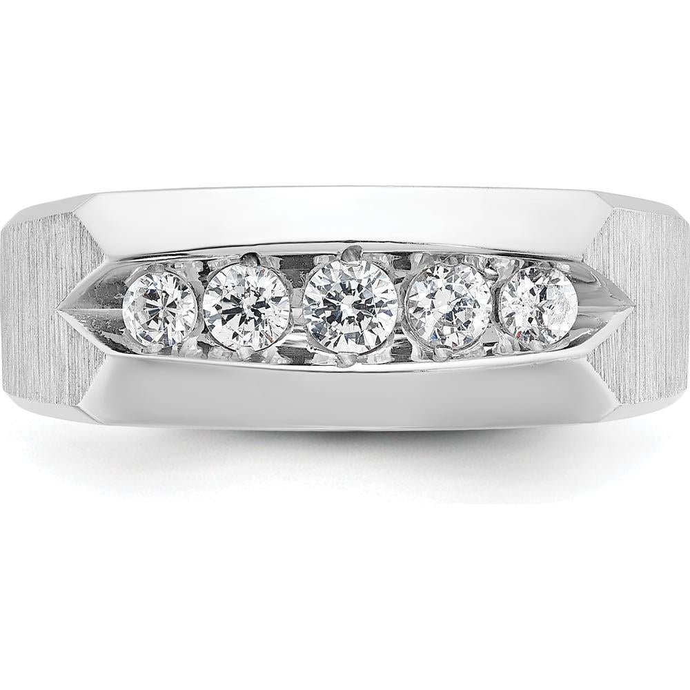 14K White Gold Men's 5-Stone Ring Mounting with Polished and Satin Finish by IBGoodman