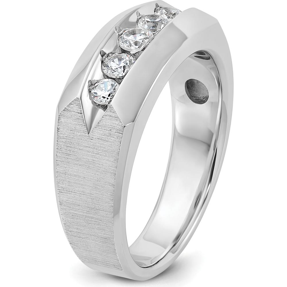 14K White Gold Men's 5-Stone Ring Mounting with Polished and Satin Finish by IBGoodman