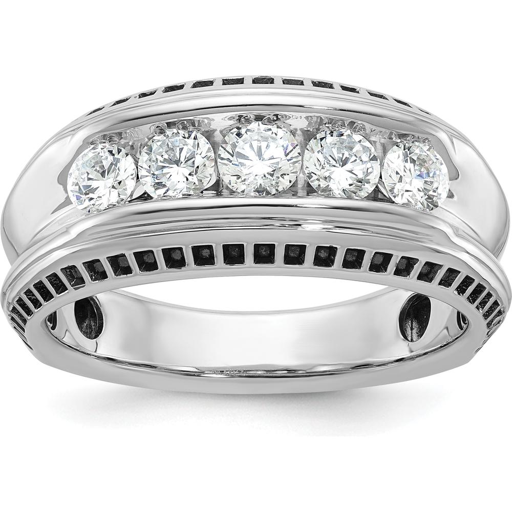 14K White Gold Men's 5-Stone Round Diamond Ring with Black Rhodium - 1.0 Carats Total Diamond Weight by IBGoodman