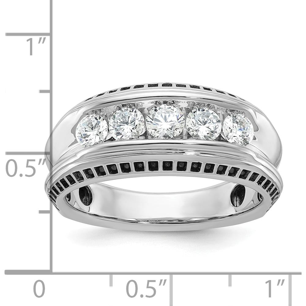 14K White Gold Men's 5-Stone Round Diamond Ring with Black Rhodium - 1.0 Carats Total Diamond Weight by IBGoodman