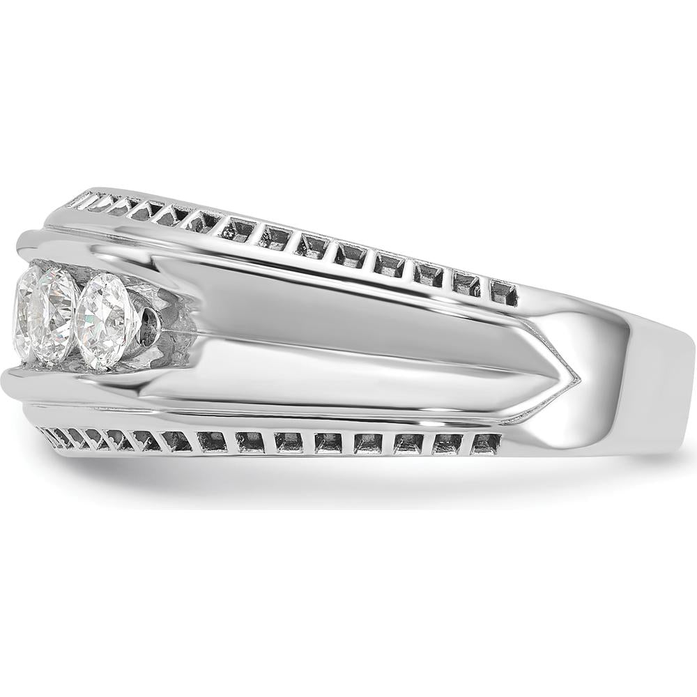 14K White Gold Men's 5-Stone Round Diamond Ring with Black Rhodium - 1.0 Carats Total Diamond Weight by IBGoodman