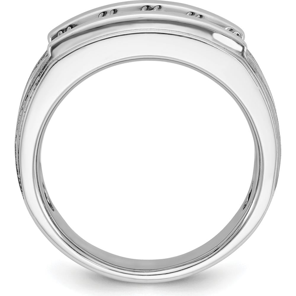 14K White Gold Men's 5-Stone Round Diamond Ring with Polished and Brushed Grooves - 1 Carat Total Diamond Weight by IBGoodman