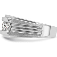 14K White Gold Men's 5-Stone Round Diamond Ring with Polished and Brushed Grooves - 1 Carat Total Diamond Weight by IBGoodman