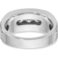14K White Gold Men's 5-Stone Round Diamond Ring with Polished and Brushed Grooves - 1 Carat Total Diamond Weight by IBGoodman
