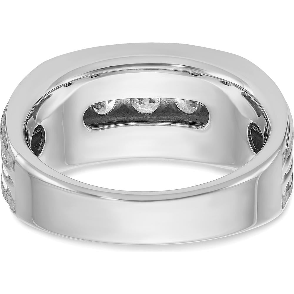 14K White Gold Men's 5-Stone Round Diamond Ring with Polished and Brushed Grooves - 1 Carat Total Diamond Weight by IBGoodman