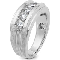 14K White Gold Men's 5-Stone Round Diamond Ring with Polished and Brushed Grooves - 1 Carat Total Diamond Weight by IBGoodman