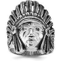 14K White Gold Men's Antiqued Native American Headdress Ring - Rhodium Plated by IBGoodman