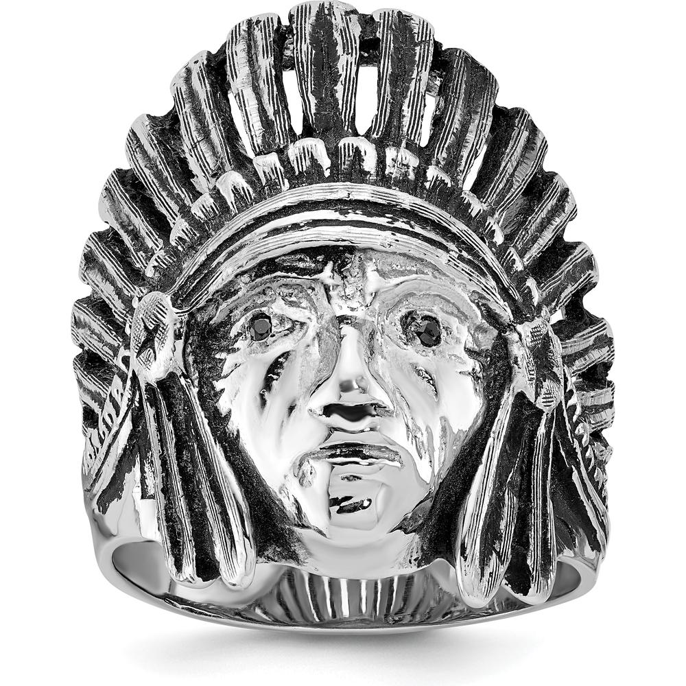 14K White Gold Men's Antiqued Native American Headdress Ring - Rhodium Plated by IBGoodman