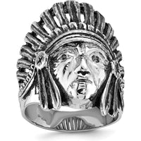 14K White Gold Men's Antiqued Native American Headdress Ring - Rhodium Plated by IBGoodman