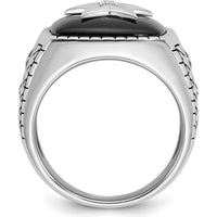 14K White Gold Men's Antiqued Onyx and Diamond Star Ring - 0.05 Carats Total Diamond Weight by IBGoodman