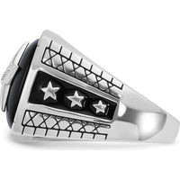 14K White Gold Men's Antiqued Onyx and Diamond Star Ring - 0.05 Carats Total Diamond Weight by IBGoodman