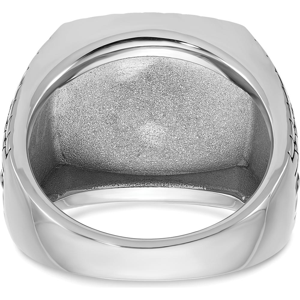 14K White Gold Men's Antiqued Onyx and Diamond Star Ring - 0.05 Carats Total Diamond Weight by IBGoodman
