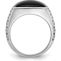 14K White Gold Men's Antiqued Onyx Ring with Cushion-Cut Black Onyx - 16x16mm by IBGoodman