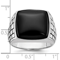 14K White Gold Men's Antiqued Onyx Ring with Cushion-Cut Black Onyx - 16x16mm by IBGoodman