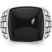 14K White Gold Men's Antiqued Onyx Ring with Cushion-Cut Black Onyx - 16x16mm by IBGoodman