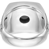 14K White Gold Men's Antiqued Onyx Ring with Cushion-Cut Black Onyx - 16x16mm by IBGoodman