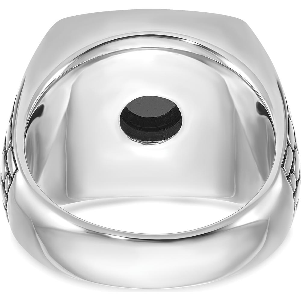 14K White Gold Men's Antiqued Onyx Ring with Cushion-Cut Black Onyx - 16x16mm by IBGoodman
