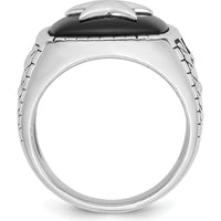 14K White Gold Men's Antiqued Onyx Star Ring with Cushion Shaped Black Onyx Stone by IBGoodman