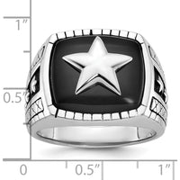 14K White Gold Men's Antiqued Onyx Star Ring with Cushion Shaped Black Onyx Stone by IBGoodman