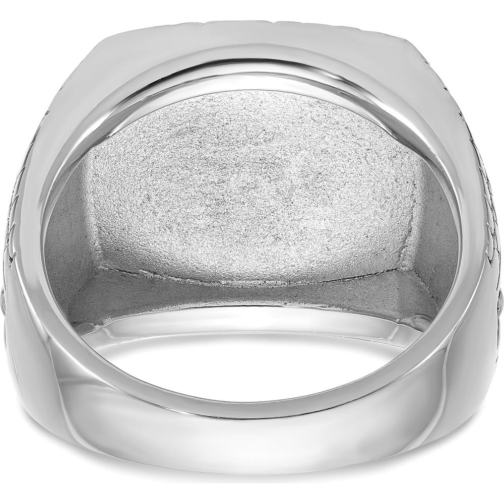 14K White Gold Men's Antiqued Onyx Star Ring with Cushion Shaped Black Onyx Stone by IBGoodman