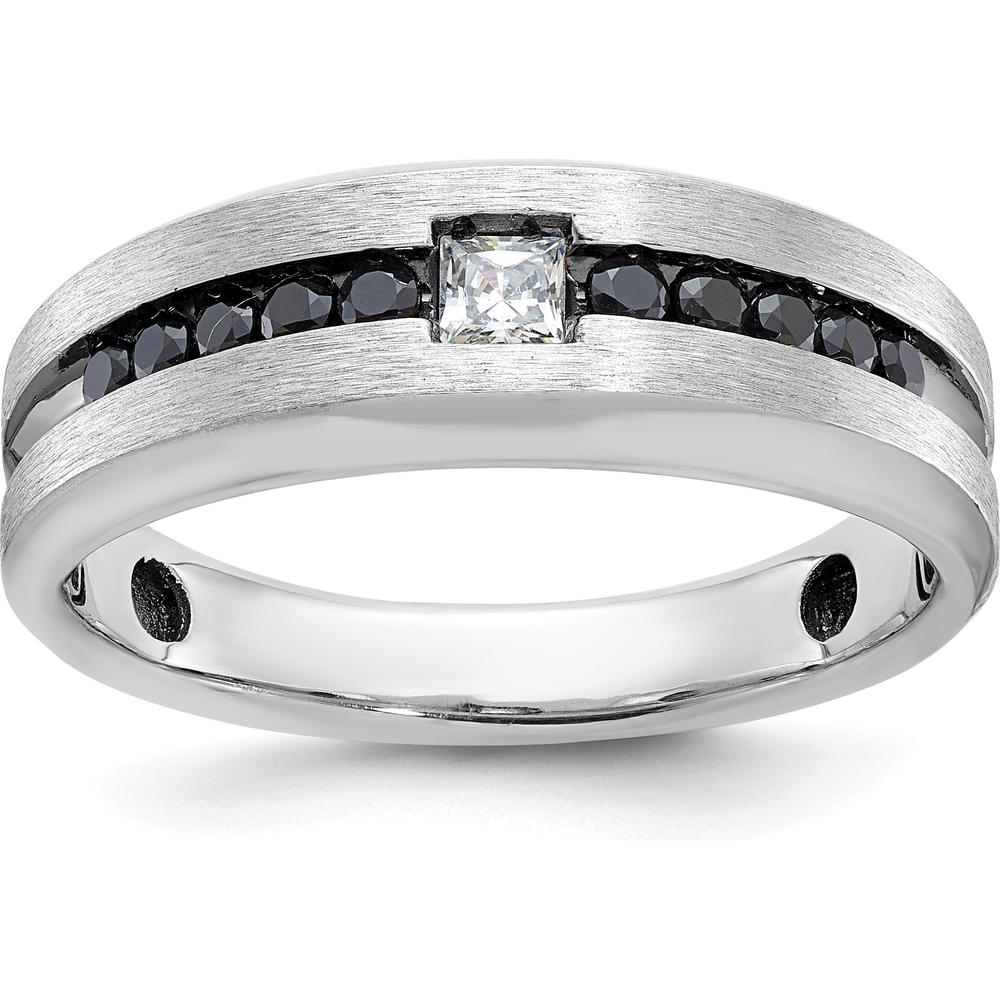 14K White Gold Men's Band Ring with Black and White Diamonds - 0.5 Carats Total Diamond Weight by IBGoodman