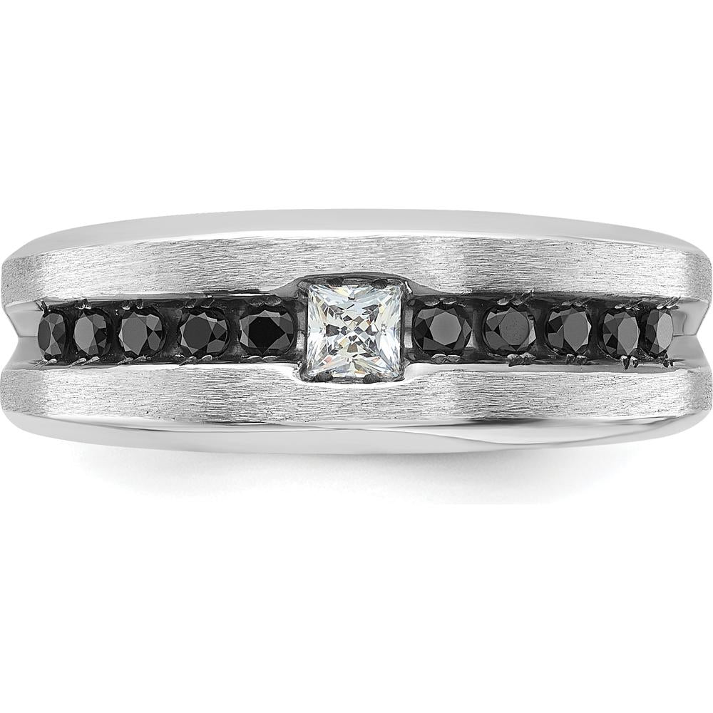 14K White Gold Men's Band Ring with Black and White Diamonds - 0.5 Carats Total Diamond Weight by IBGoodman